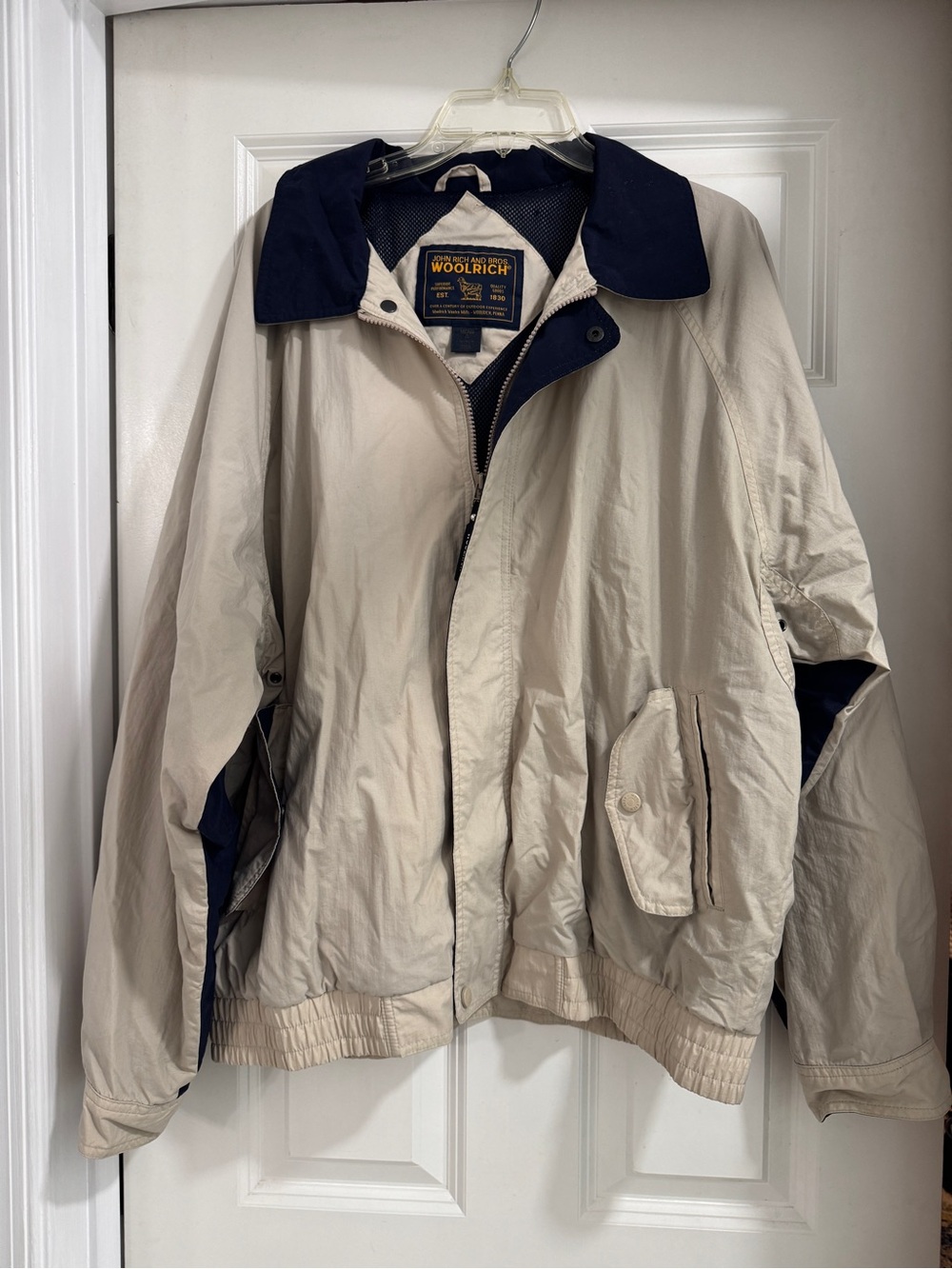 Woolrich Beige Jacket with Navy Collar Accents